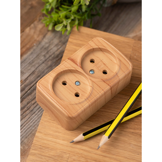 Розетка 2-местная ОП Минск 10А без заземления светлое дерево EKF