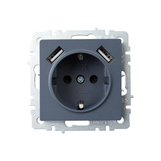 BRITE Роз. с з/к/ш 16А с USB A+A 3,1А РЮш10-2-БрМ мар. IEK