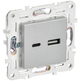 IEK SKANDY Серебряный Розетка USB A+C 18Вт SK-R13S