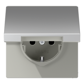 JUNG Алюминий Розетка с/з с крышкой и доп. защитой