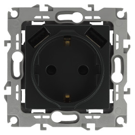 ЭРА Розетка Серия 12 12-4109-05 2P+E 16A-250В штор. с 2xUSB 5В-3А антрацит