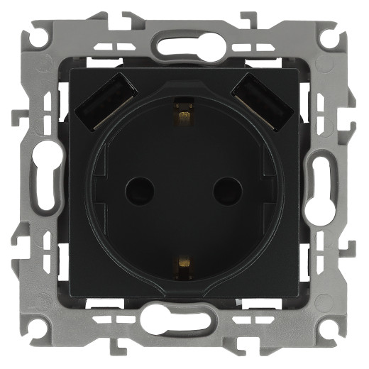 Розетка ЭРА Серия 12 12-4109-05 2P+E 16A-250В штор. с 2xUSB 5В-3А антрацит