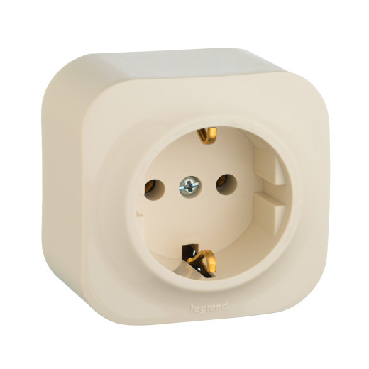 Розетка с заземлением - Legrand Quteo - без шторок IP20 16А 250В винтовые зажимы накладной монтаж - слоновая кость