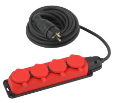 ЭРА Удлинитель силовой UK-4e-3x1,5-5m-IP44(KG) с заземлением 4 розетки каучук 5м КГ 3х1,5мм2 IP44