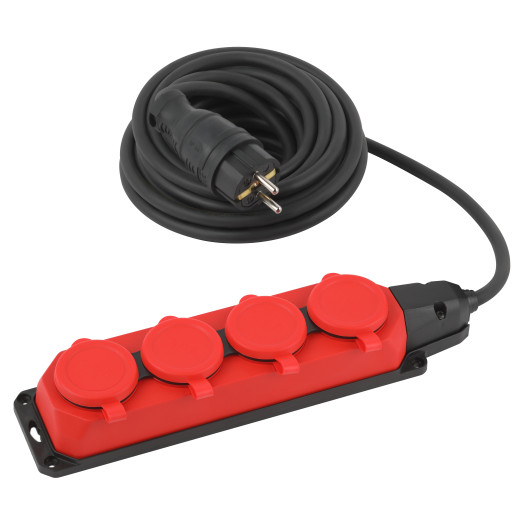 Удлинитель силовой ЭРА UK-4e-3x1,5-5m-IP44(KG) с заземлением 4 розетки каучук 5м КГ 3х1,5мм2 IP44