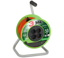 ЭРА Удлинитель силовой RP-4-2x1.5-50m на пластиковой катушке без заземления 4 розетки 50м ПВС 2х1,5мм2