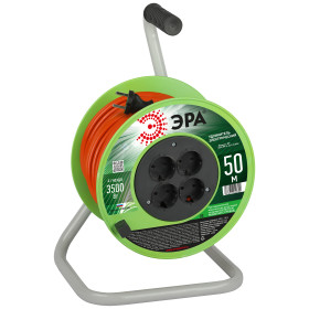ЭРА Удлинитель силовой RP-4-2x1.5-50m на пластиковой катушке без заземления 4 розетки 50м ПВС 2х1,5мм2