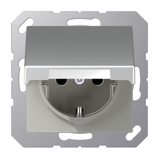 Штепсельная розетка SCHUKO 16A 250V~ с защитой от детей, с крышкой, термопласт, алюминий