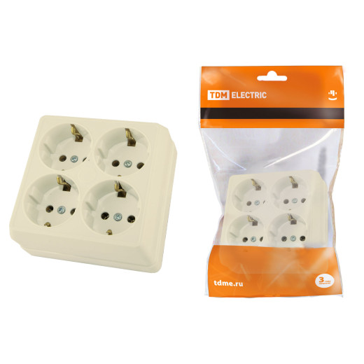 Розетка четырехместная 2П+3 открытой установки IP20 16A сл.кость 