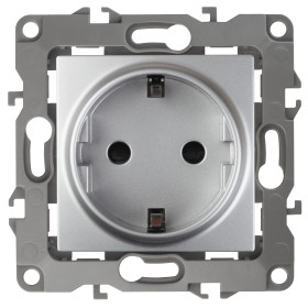 ЭРА Розетка Серия 12 12-2102-03 с заземлением 2P+E Schuko со шторками 16A-250В IP20 алюминий