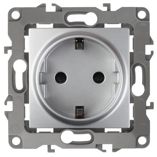 Розетка ЭРА Серия 12 12-2102-03 с заземлением 2P+E Schuko со шторками 16A-250В IP20 алюминий