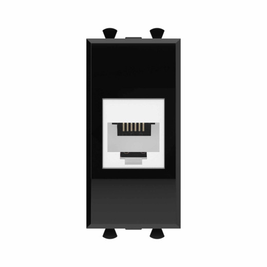 Телефонная розетка RJ-12 без шторки модульная, Avanti, черный квадрат, 1 модуль
