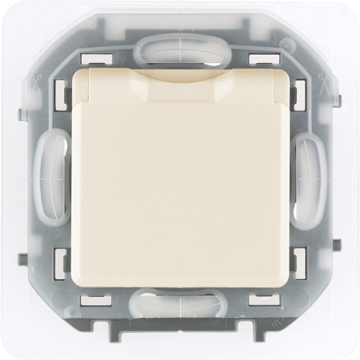 Розетка с заземлением IP44 - Legrand/Daccord Inspiria - со шторками с защитной крышкой 16А 250В винтовые зажимы - слоновая кость