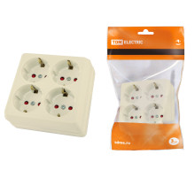 TDM Розетка четырехместная 2П+3 открытой установки IP20 16A с защитными шторками сл.кость 