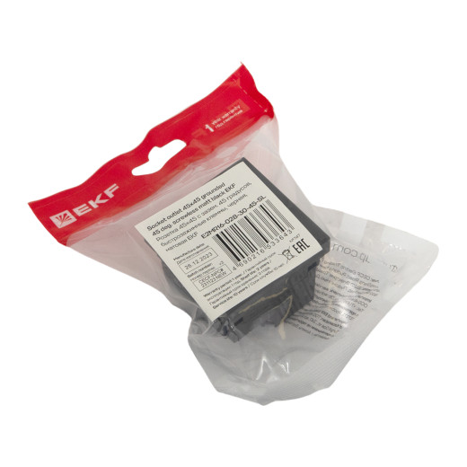 Розетка 45x45 с зазем. 45 градусов, быстрозажимные клеммы, черная, матовая EKF