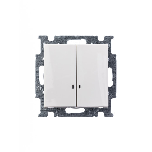 Механизм 2-клавишного, 1-пол. выключателя с клавишей, с линзой подсветки, с лампой, Basic 55, альп. белый