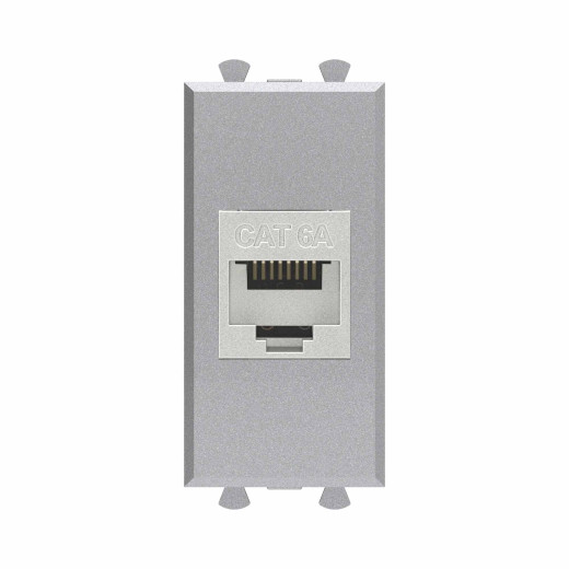 Компьютерная розетка RJ-45 без шторки модульная, кат.6А экранированная, Avanti, закаленная сталь, 1 модуль