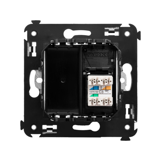 Телефонная розетка RJ-12 в стену одинарная, Avanti, черный квадрат