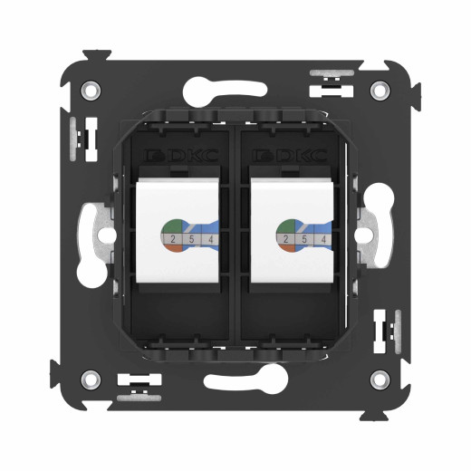 Компьютерная розетка RJ-45 без шторки в стену, кат.6А двойная, Avanti, черный матовый