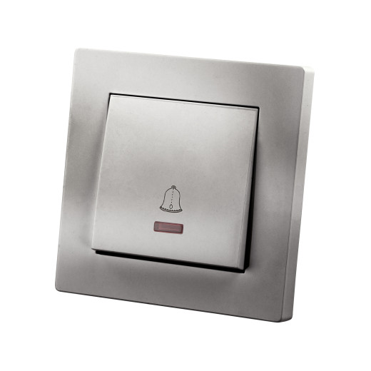 Кнопка звонка с подсветкой 6А серебр. металлик 