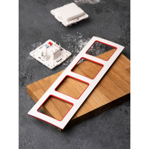 Стокгольм Рамка 4-местная белая с линией цвета красный EKF PROxima