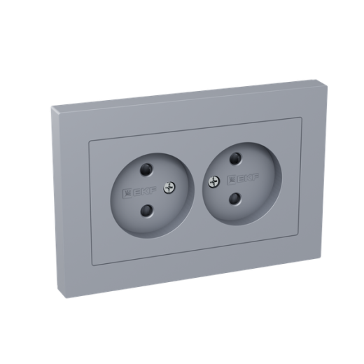 Механизм розетки двойной, 16А, без заземления, со шторками, с рамкой, алюминий Эпика EKF