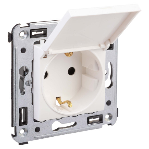 Розетка с крышкой в стену, 2P+E, с з/ш, Avanti, белое облако