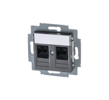 ABB EPJ Levit сталь / дымчатый чёрный Розетка компьютерная, 2хRJ45 кат,5e, сталь