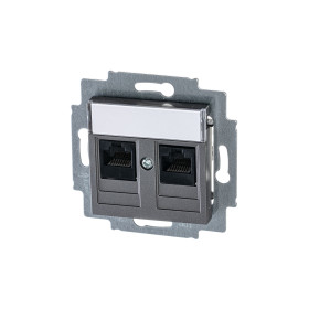 ABB EPJ Levit сталь / дымчатый чёрный Розетка компьютерная, 2хRJ45 кат,5e, сталь