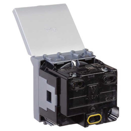 Розетка с крышкой модульная, 2P+E, с з/ш, Avanti, закаленная сталь, 2 модуля