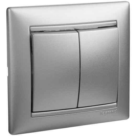 Выключатель двухклавишный - Legrand Valena - 10А 250В схема 5 безвинтовые зажимы - алюминий
