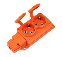 REXANT Розетка (колодка) влагозащищенная с крышкой 2 гнезда COMPACT, с/з, 16А, IP54, каучук, оранжевая.