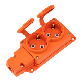 REXANT Розетка (колодка) влагозащищенная с крышкой 2 гнезда COMPACT, с/з, 16А, IP54, каучук, оранжевая.