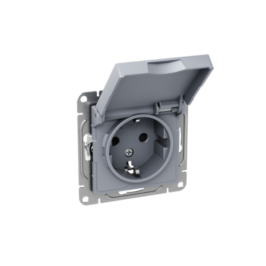 Механизм розетки, 16А, IP44, с заземлением, со шторками, c крышкой, алюминий Эпика EKF