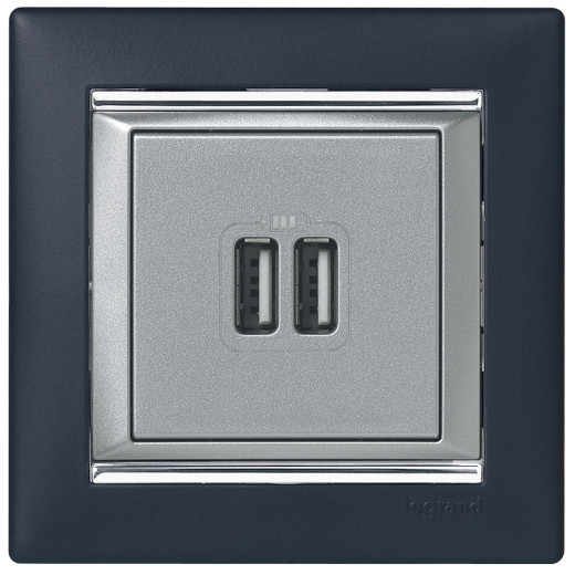 Зарядное устройство USB тип А / тип А - Legrand Valena - 3000мА 15Вт - алюминий