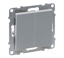 Legrand/Daccord SUNO Алюминий Выключатель без фиксации (кнопка) 2-клавишный 6А 250В. Безвинтовые зажимы.