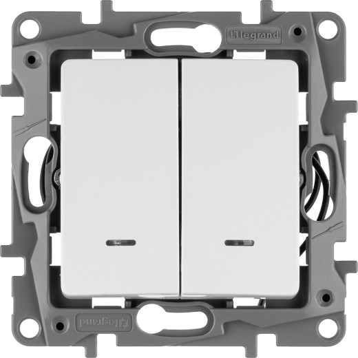 Выключатель двухклавишный с подсветкой/индикацией - Legrand Etika - 10А 250В безвинтовые зажимы - белый