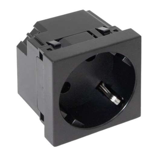 Розетка 45x45 с зазем. 45 градусов, быстрозажимные клеммы, черная, матовая EKF