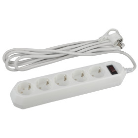 ЭРА Сетевой фильтр  USF-5es-3m-W с базовой защитой с заземлением с выключателем 5 розеток 3м 10А белый