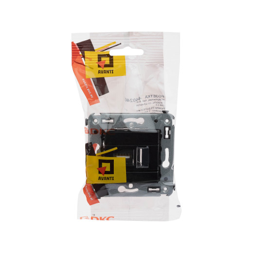 USB 2.0 розетка одинарная в стену, тип А-А, Avanti, черный квадрат