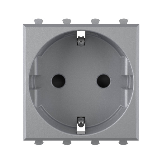Розетка модульная, 2P+E, с з/ш, Avanti, закаленная сталь, 2 модуля