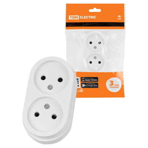 Розетка двойная 2П открытой установки IP20 10А белая 