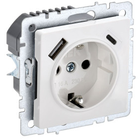 IEK BRITE BASE Белый Розетка с з/к/ш 16А с USB A+C 18Вт РЮш11-1-БрБ