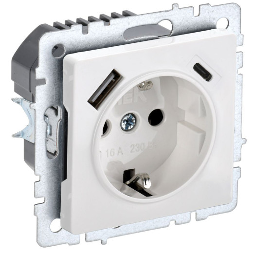 BRITE Роз. с з/к/ш 16А с USB A+C 18Вт РЮш11-1-БрБ бел. IEK