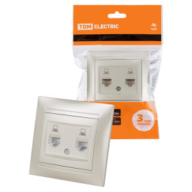 TDM Розетка компьютерная двойная RJ45 перламутр 