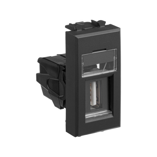 USB 2.0 розетка модульная, тип А-А, Avanti, черный матовый, 1 модуль