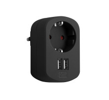 Simon Brico Черный Адаптер Schuko + 2хUSB 3,15А