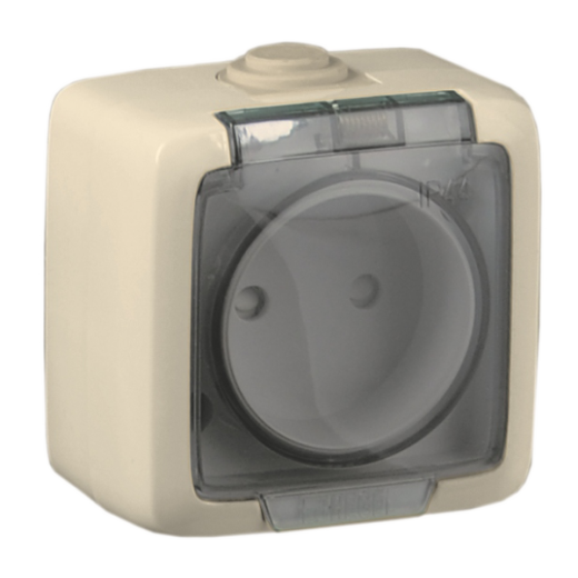 РА16-201-01 Розетка открытой установки, одноместная, брызгозащищенная, цвет слоновая кость