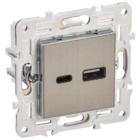 IEK SKANDY Никель Розетка USB A+C 18Вт SK-R13N