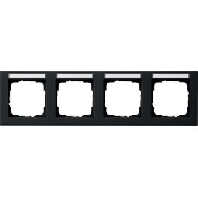 Gira E2 Черный Рамка 4-ая горизонтальная с полем для надписи